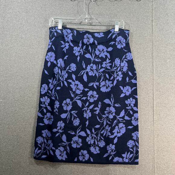 Isaac Mizrahi Live! Jacquard Sweater Skirt Size Medium Navy Floral - Picture 1 of 9